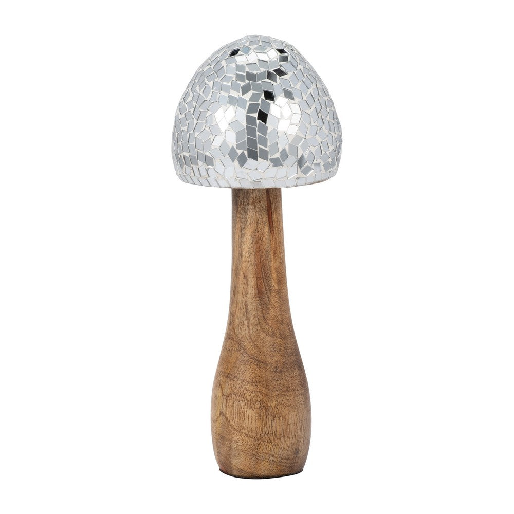 Rumi Mosaic Mushroom Decorative Figurine | Silver | Mango Wood 10"