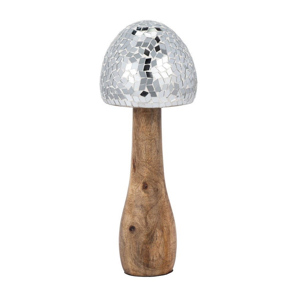 Rumi Mosaic Mushroom Decorative Figurine | Silver | Mango Wood 10"