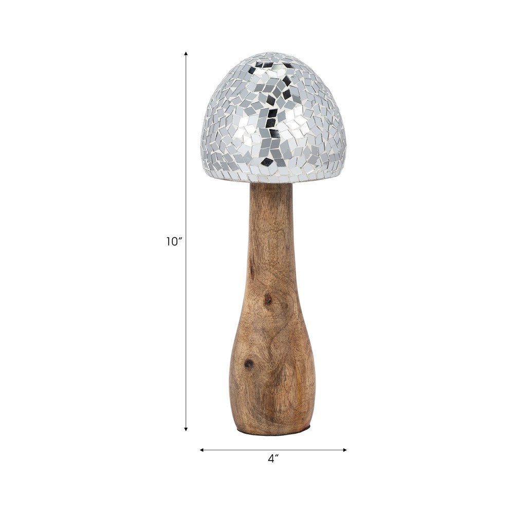 Rumi Mosaic Mushroom Decorative Figurine | Silver | Mango Wood 10"