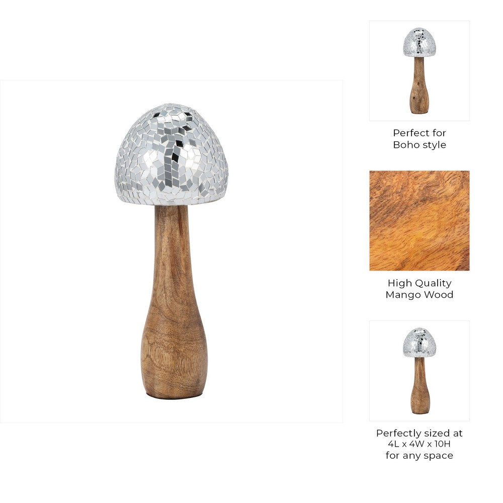 Rumi Mosaic Mushroom Decorative Figurine | Silver | Mango Wood 10"