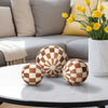 Decorative Round Orbs Set of 3 | Ivory & Brown Checkered | 4/5/6"