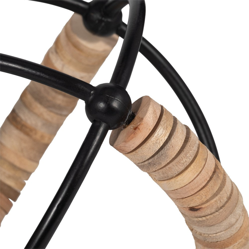 Decorative 9" Orb | Abacus Design Natural Brown Wood | Black Iron