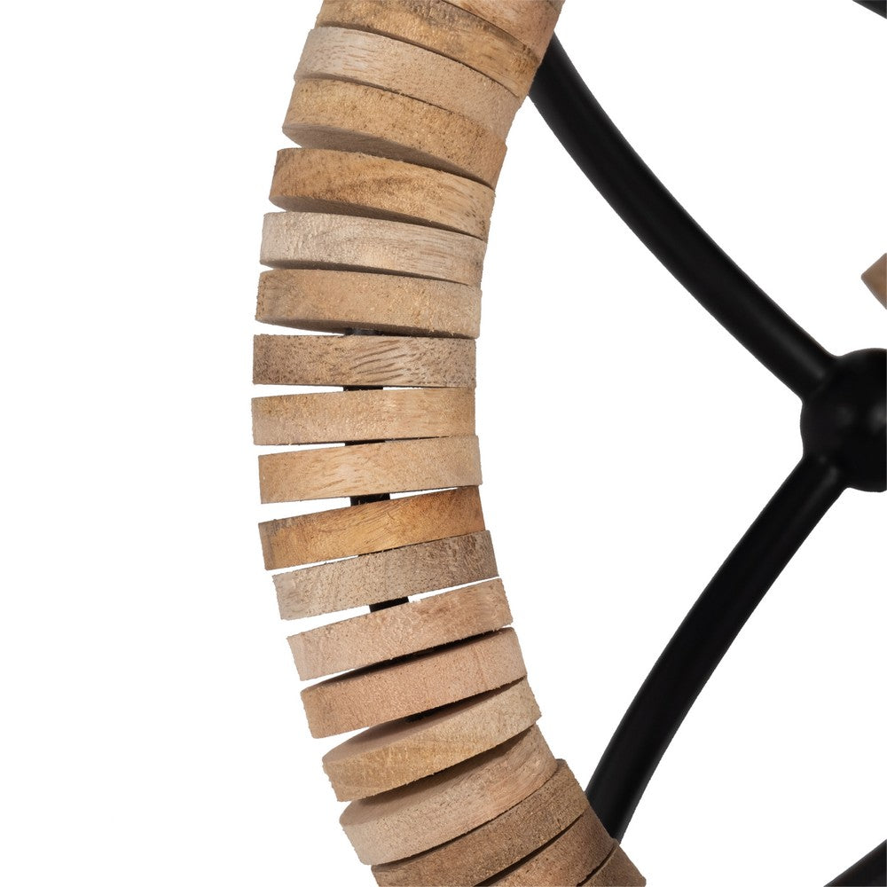 Decorative 9" Orb | Abacus Design Natural Brown Wood | Black Iron