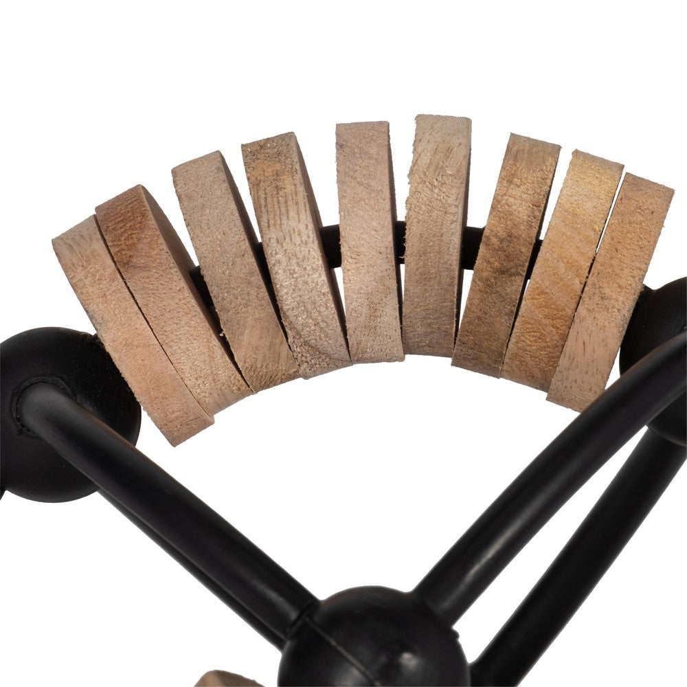 Decorative Beaded Abacus Sphere | 6" Black Iron & Brown Mango Wood