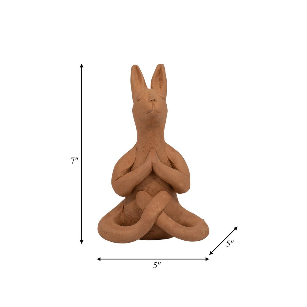 Artie Namaste Yoga Bunny | Meditative Pose | Natural Brown Terracotta 7"