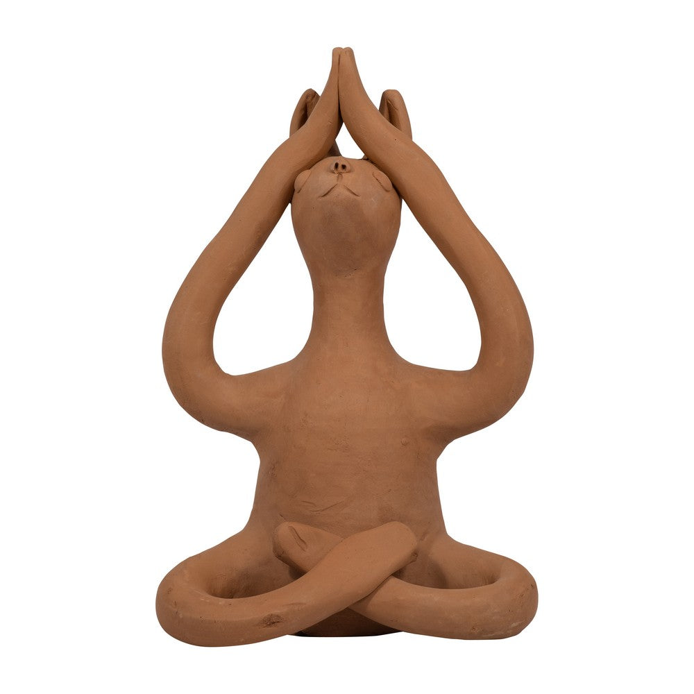 Salutation Yoga Bunny Figurine | Meditating Pose | Brown Terracotta 10"