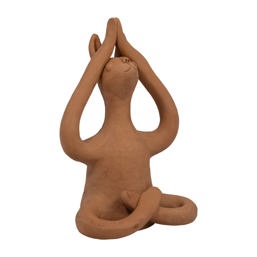 Salutation Yoga Bunny Figurine | Meditating Pose | Brown Terracotta 10"