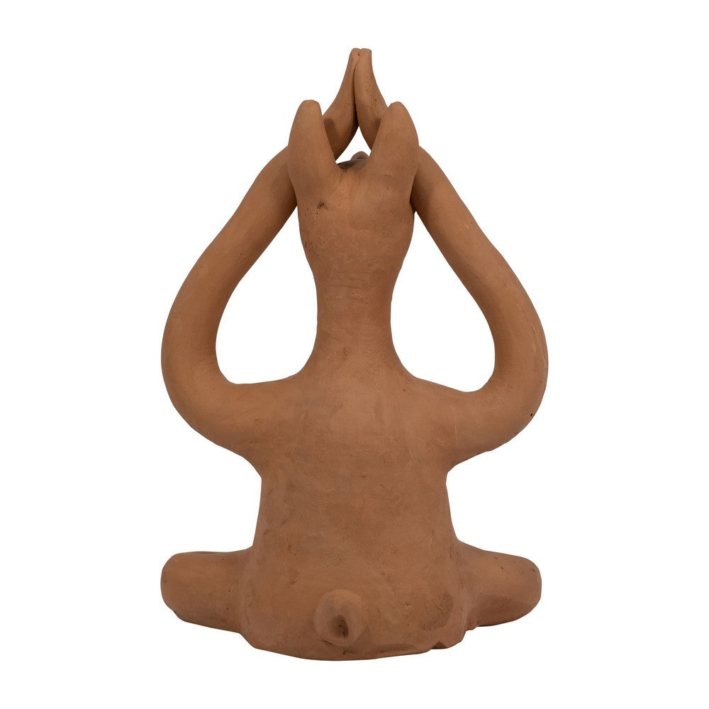 Salutation Yoga Bunny Figurine | Meditating Pose | Brown Terracotta 10"