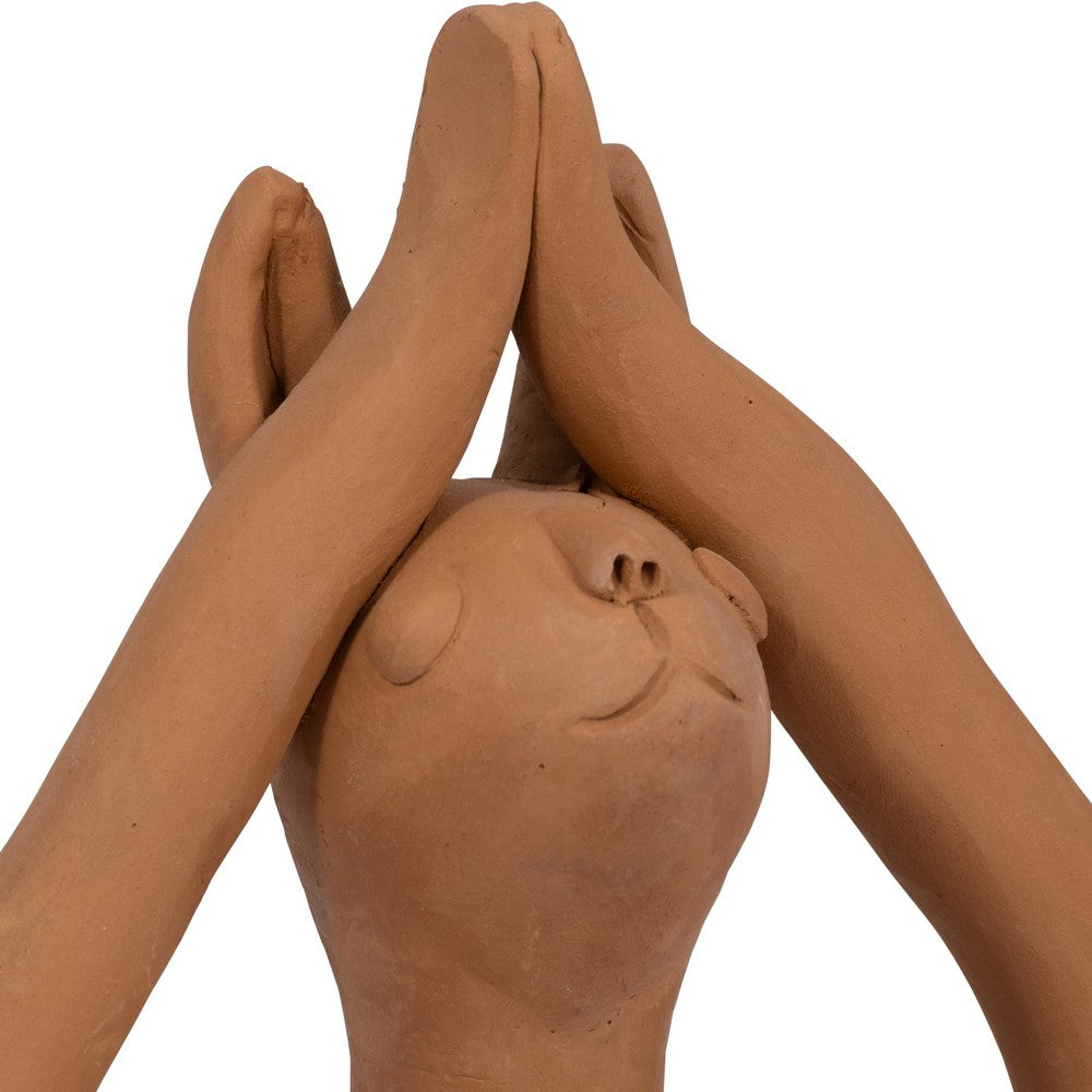 Salutation Yoga Bunny Figurine | Meditating Pose | Brown Terracotta 10"