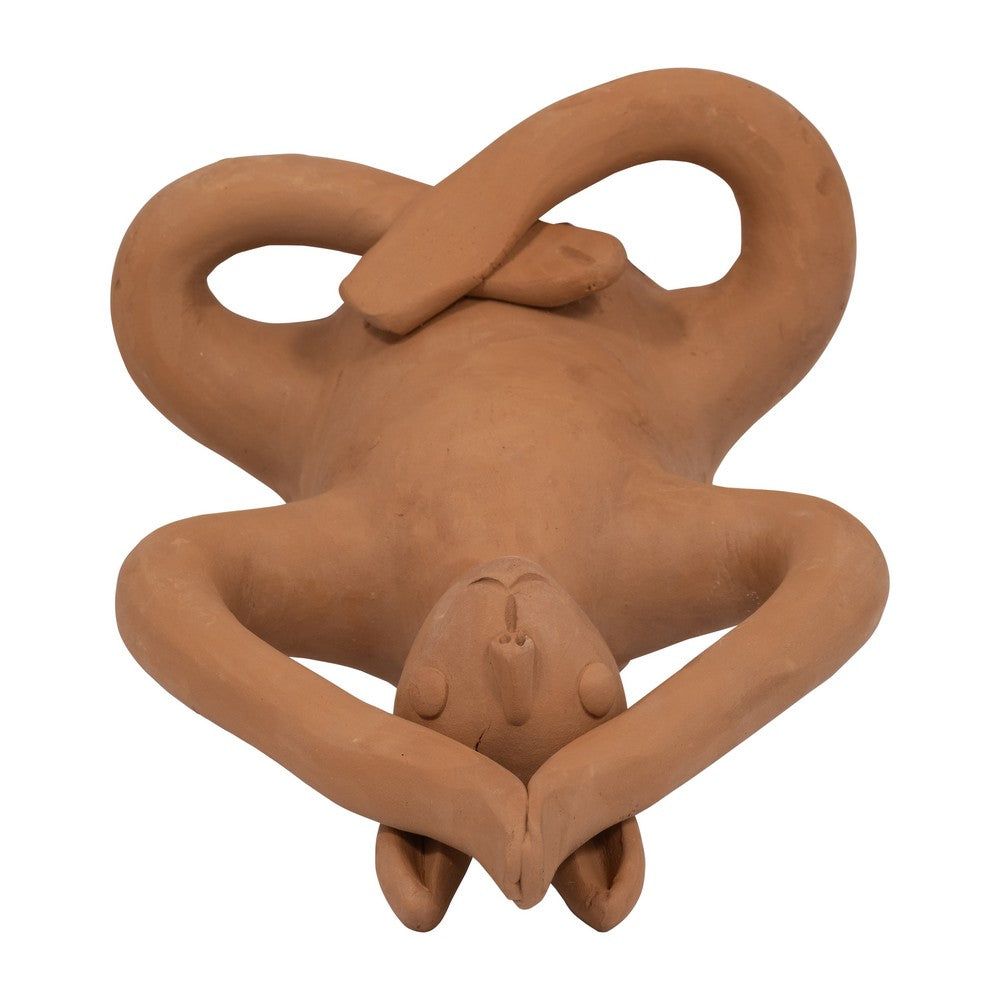 Salutation Yoga Bunny Figurine | Meditating Pose | Brown Terracotta 10"