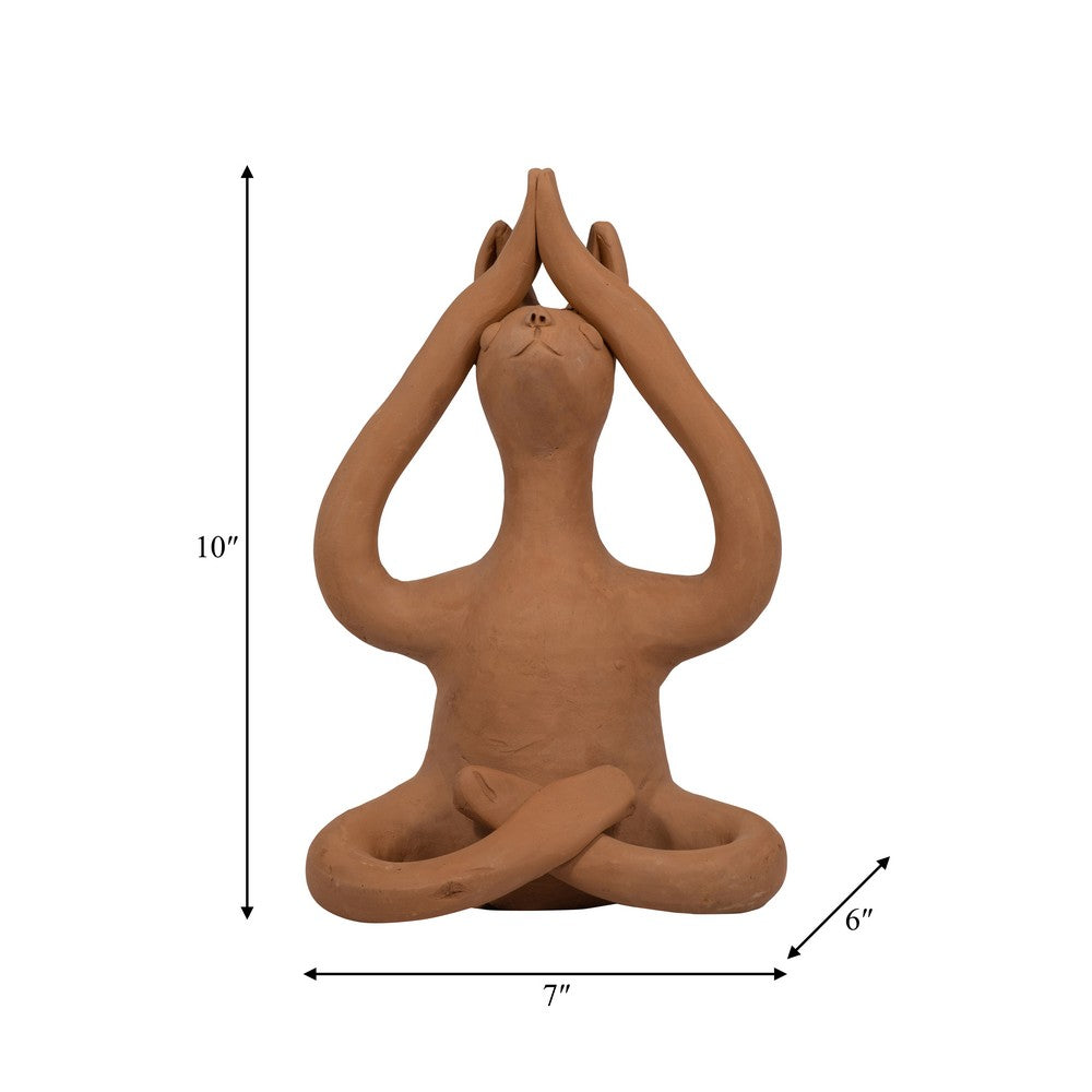 Salutation Yoga Bunny Figurine | Meditating Pose | Brown Terracotta 10"
