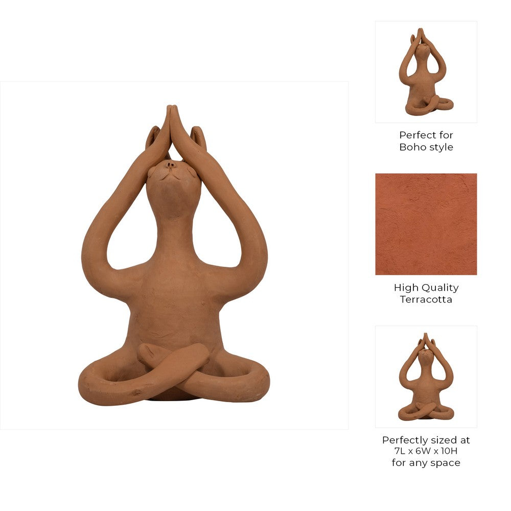 Salutation Yoga Bunny Figurine | Meditating Pose | Brown Terracotta 10"