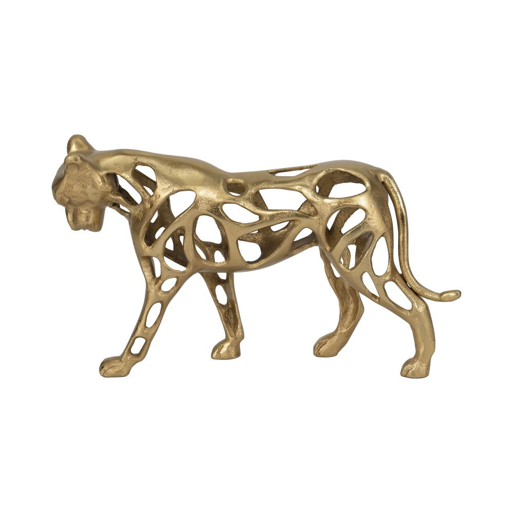 Decorative Lioness Sculpture | 14" Gold Aluminum Contemporary Design