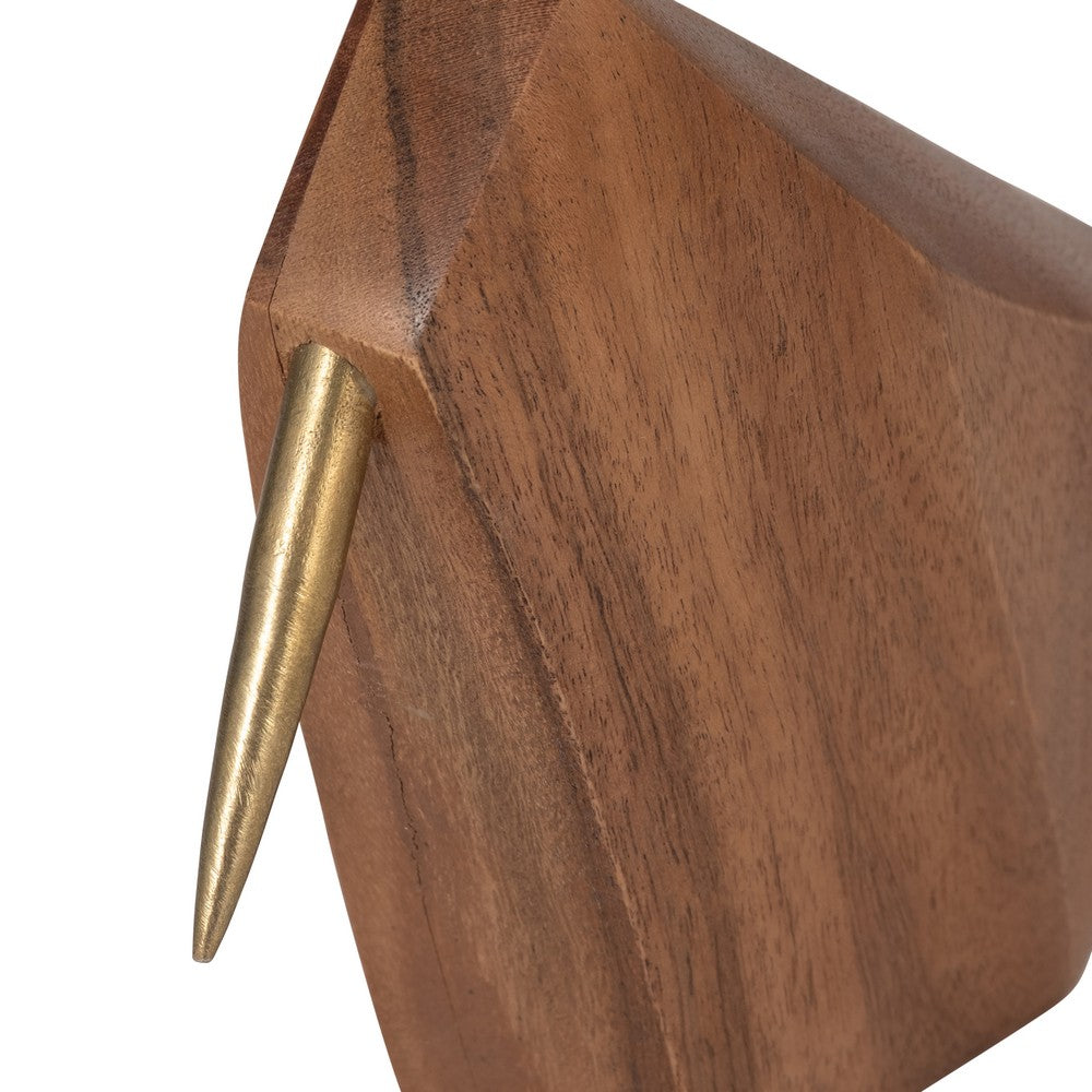 Doug Sitting Bird Figurine | Gold Metal Beak | Brown Mango Wood 8"