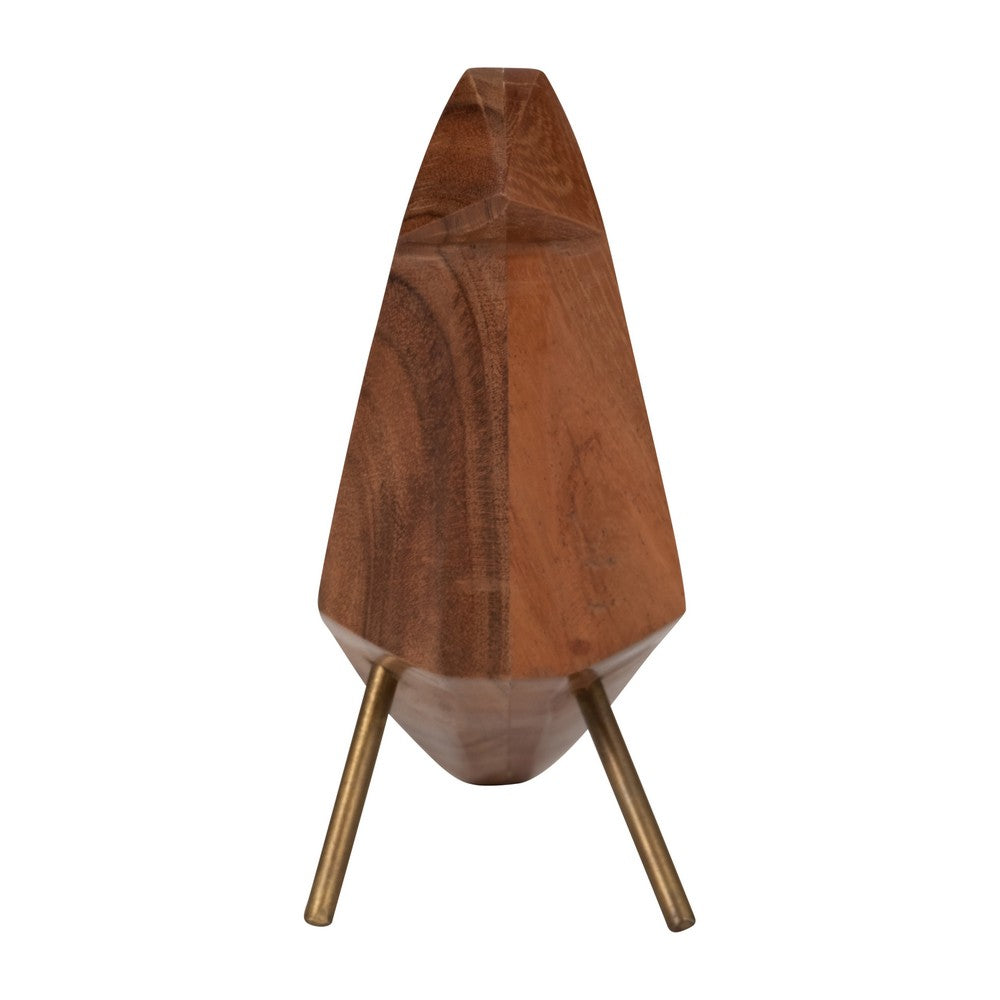 Decorative Standing Bird Figurine | 9" Abstract Brown Mango Wood & Metal