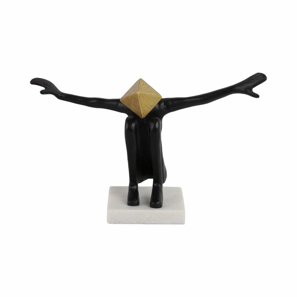 Open Arm Man Decorative Tabletop Sculpture | 13" Black | White Marble