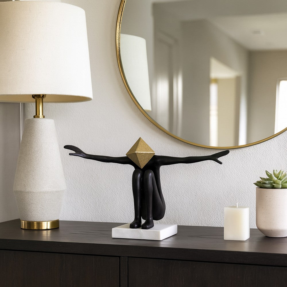 Open Arm Man Decorative Tabletop Sculpture | 13" Black | White Marble