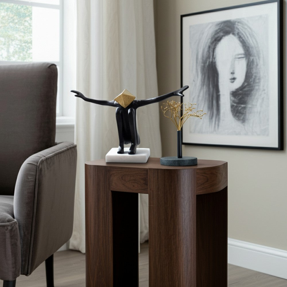 Open Arm Man Decorative Tabletop Sculpture | 13" Black | White Marble