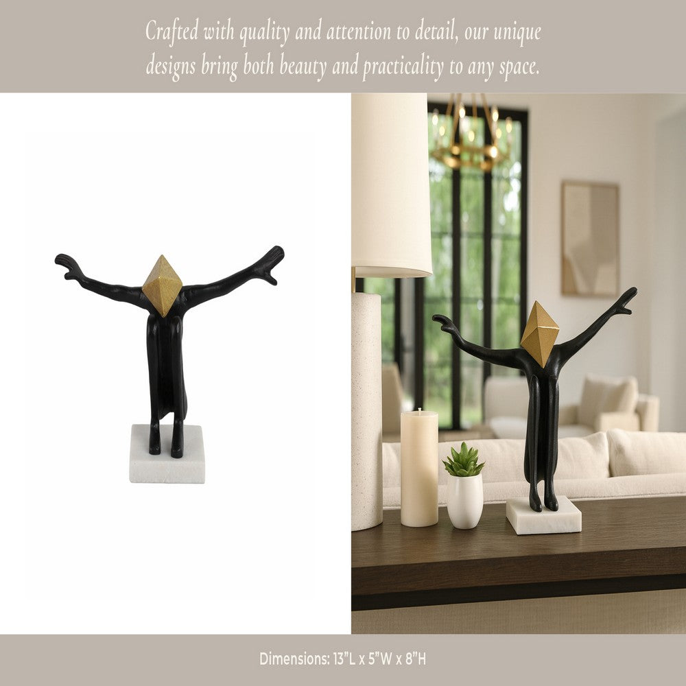Open Arm Man Decorative Tabletop Sculpture | 13" Black | White Marble