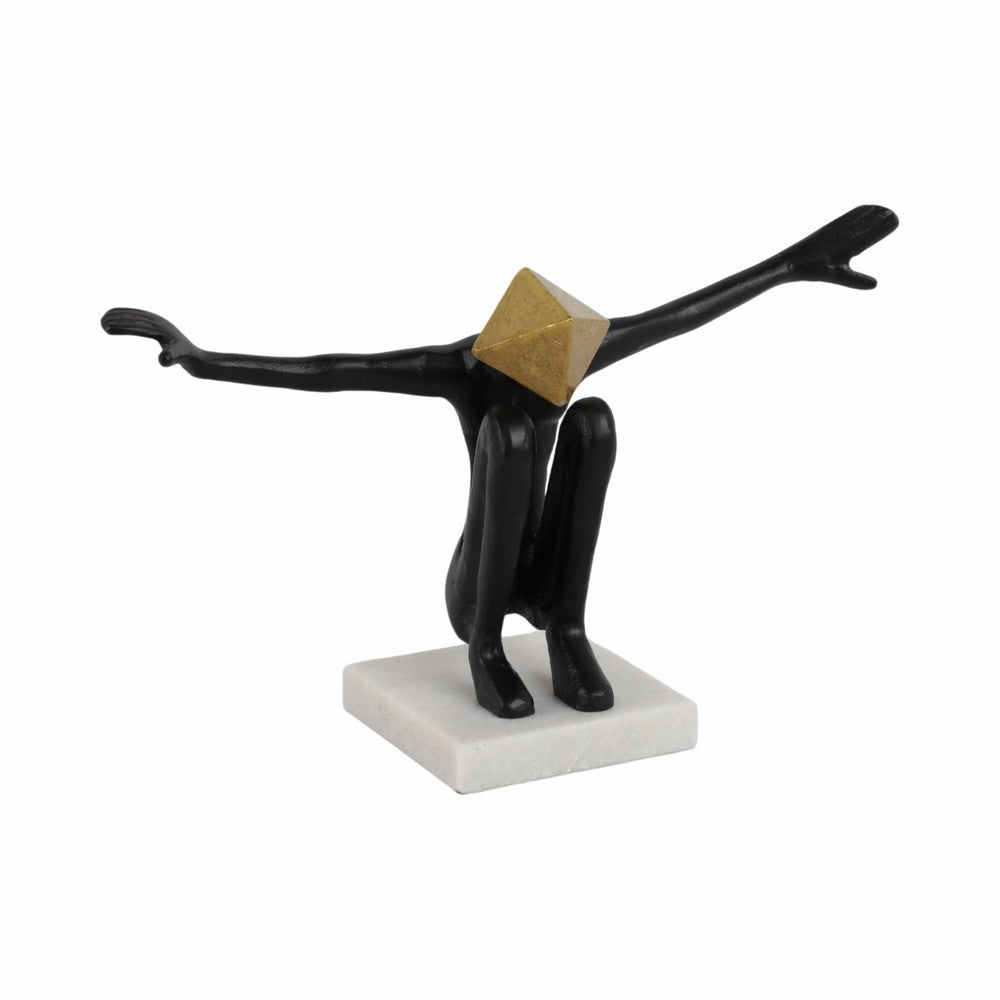 Open Arm Man Decorative Tabletop Sculpture | 13" Black | White Marble