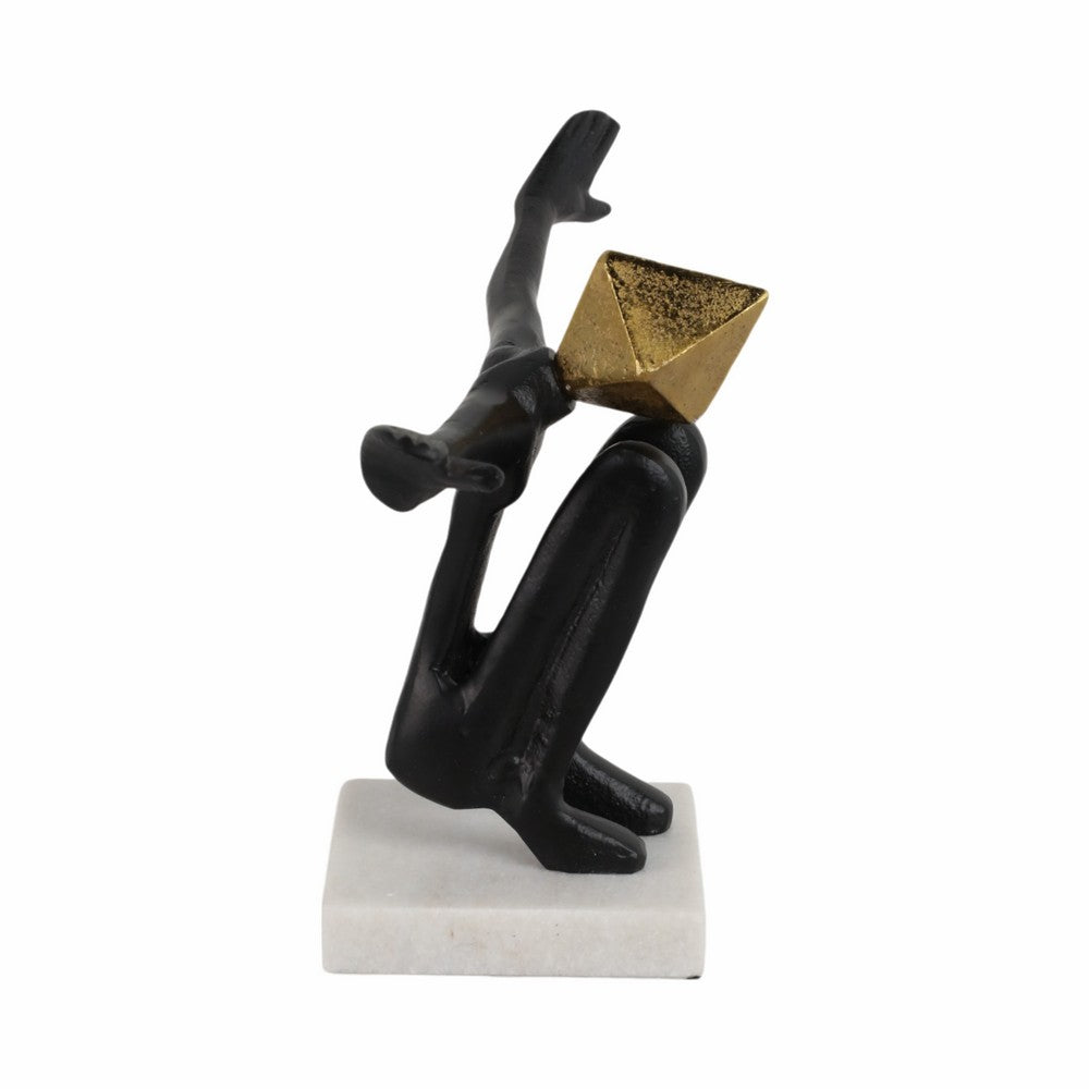 Open Arm Man Decorative Tabletop Sculpture | 13" Black | White Marble