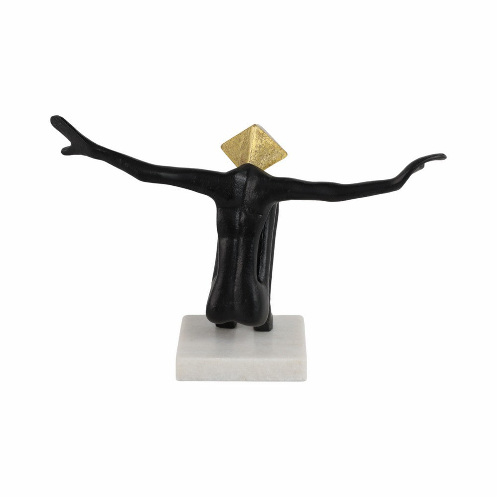 Open Arm Man Decorative Tabletop Sculpture | 13" Black | White Marble