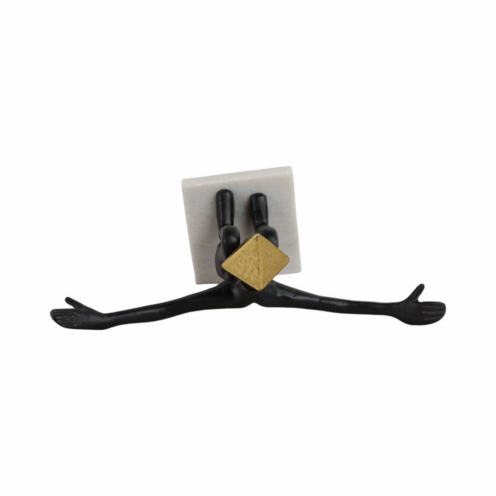 Open Arm Man Decorative Tabletop Sculpture | 13" Black | White Marble