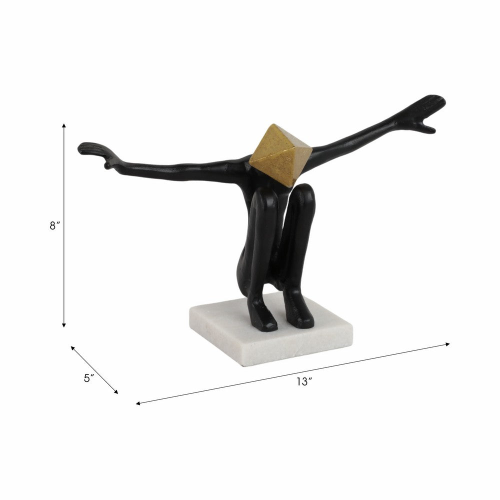 Open Arm Man Decorative Tabletop Sculpture | 13" Black | White Marble