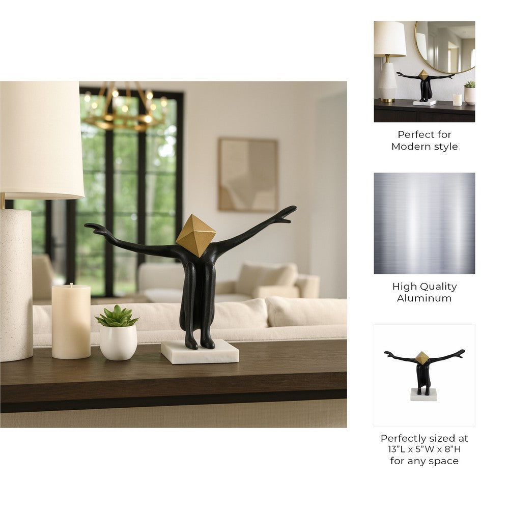 Open Arm Man Decorative Tabletop Sculpture | 13" Black | White Marble
