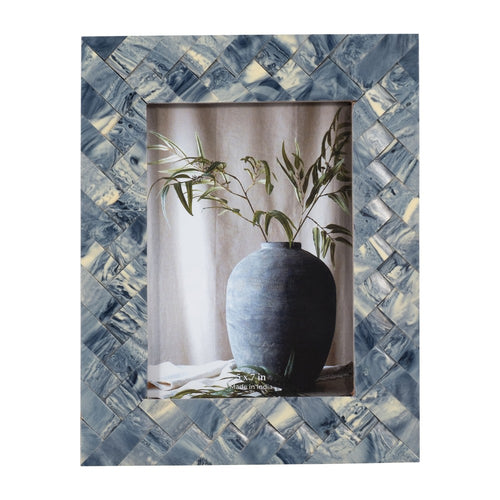 Elegant Photo Frame | Fits 5x7 Portrait | Woven Blue & Ivory Resin