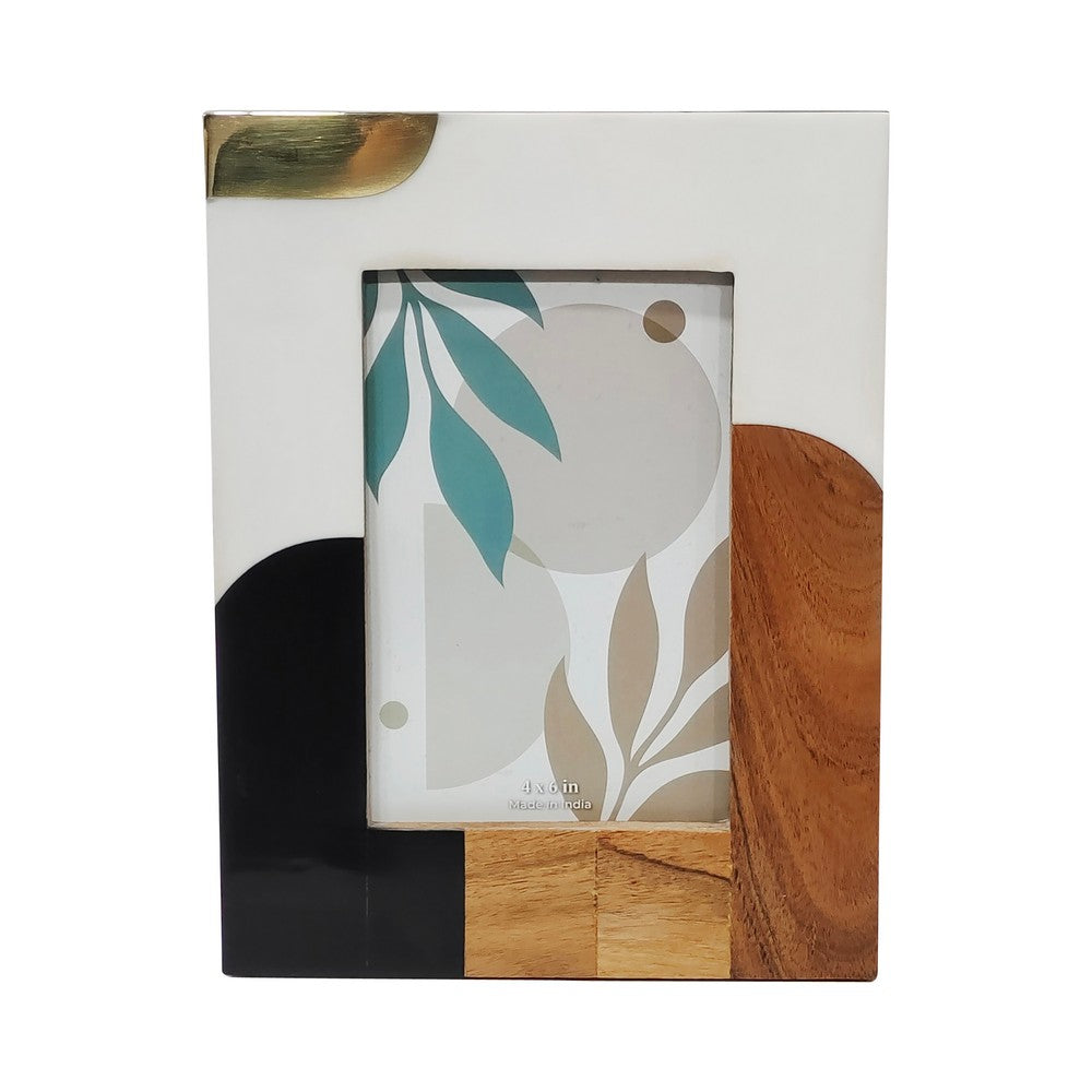 Loni Decorative 4x6 Photo Frame | Ivory Brown Geometric Motifs Resin