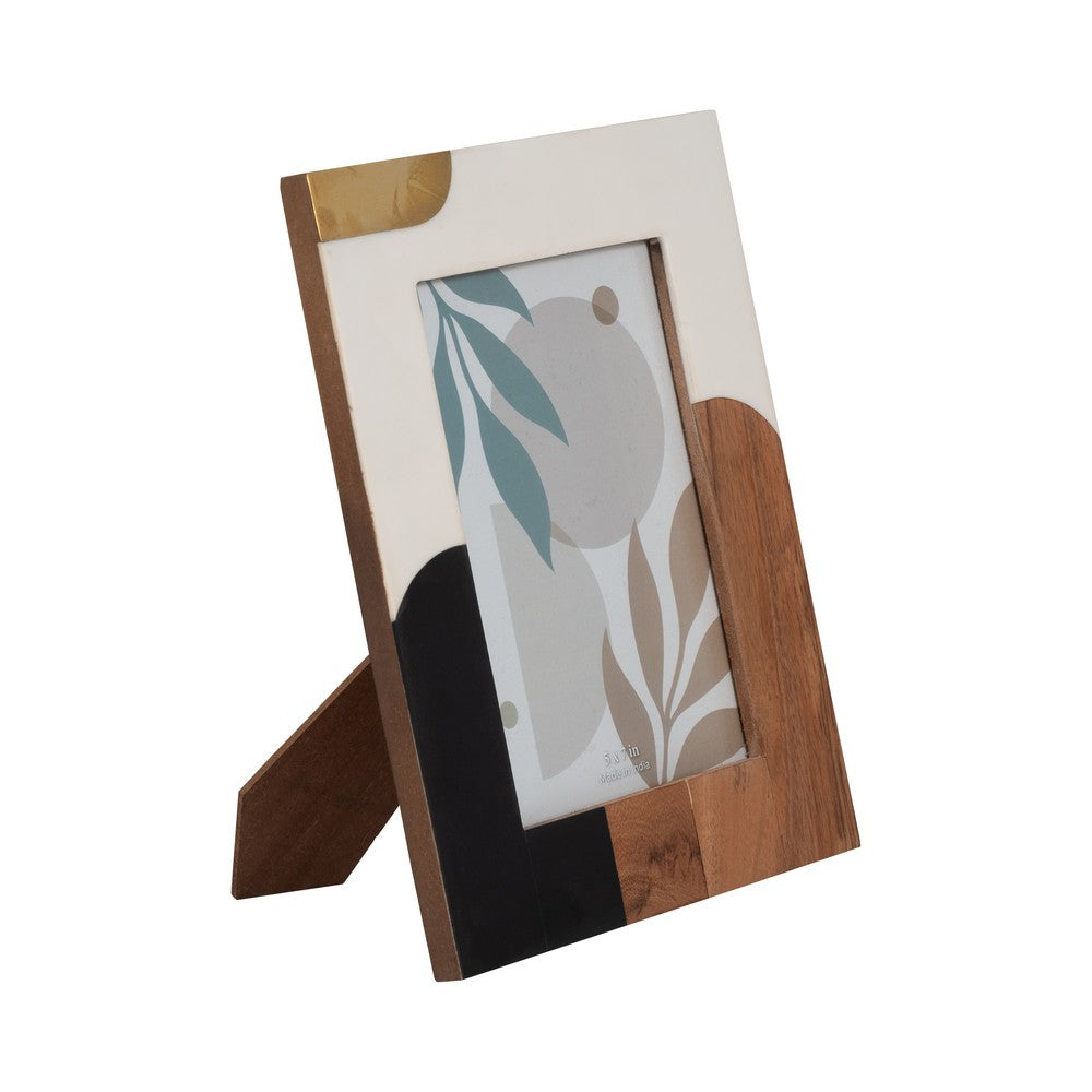 8 x 10 Decorative Framed Art Photo | Ivory Abstract Blocks | Wood & Resin