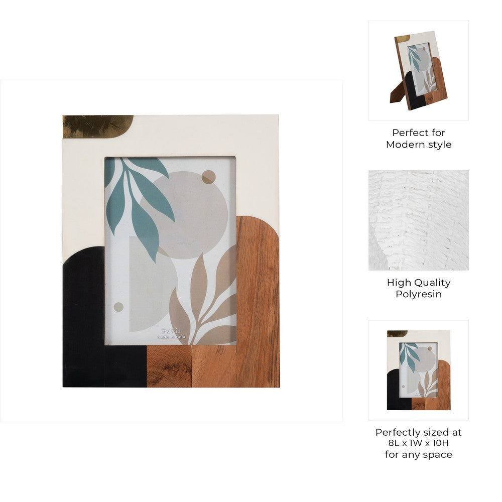 8 x 10 Decorative Framed Art Photo | Ivory Abstract Blocks | Wood & Resin