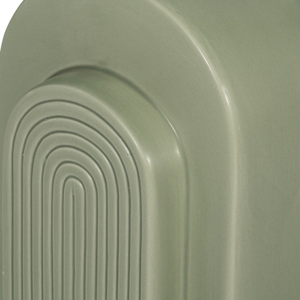 Decorative Bookends Set of 2 | Arch Pattern | Glossy Sage Green Ceramic