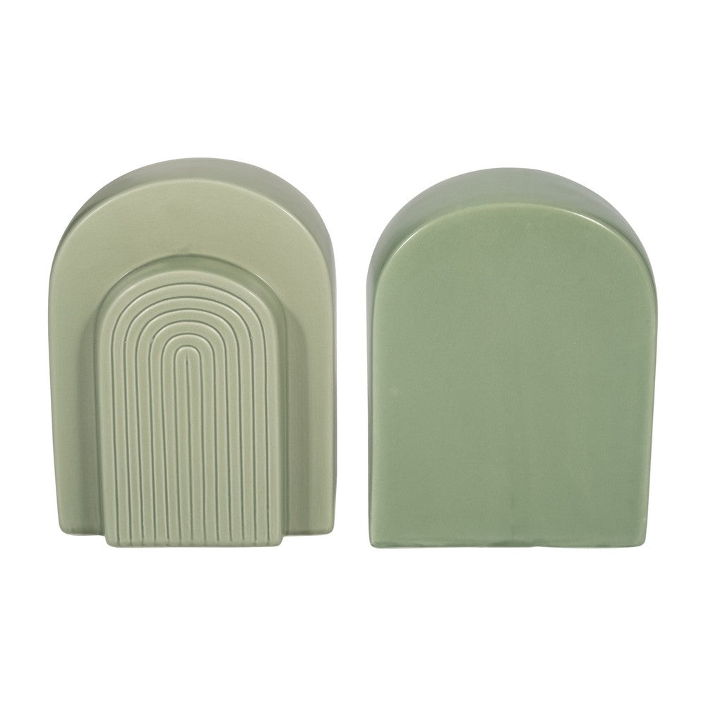 Decorative Bookends Set of 2 | Arch Pattern | Glossy Sage Green Ceramic