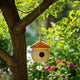 Hanging Bird Feeder | Mushroom Shaped House | Orange Beige Ceramic | 6"