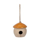 Hanging Bird Feeder | Mushroom Shaped House | Orange Beige Ceramic | 6"