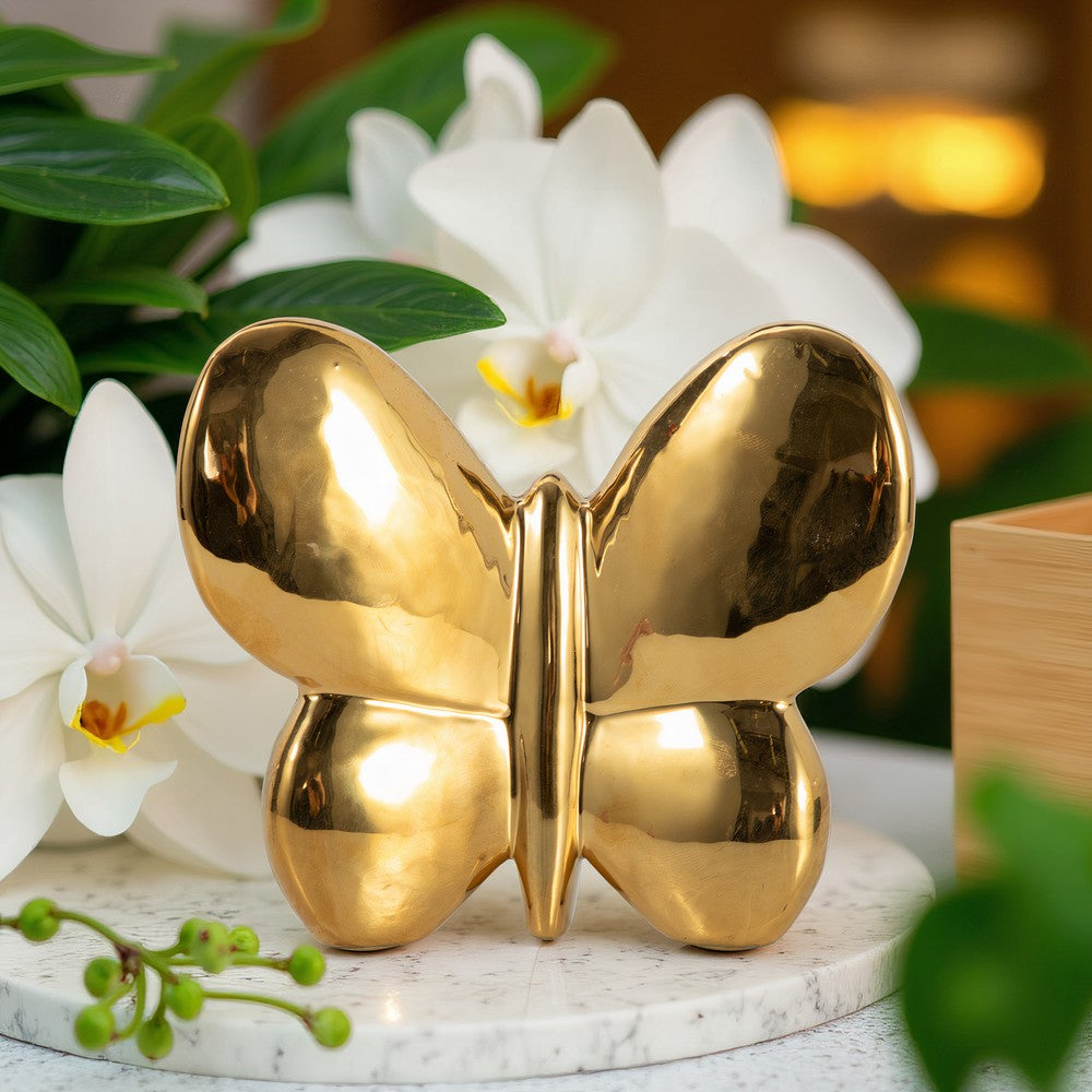 6" Tabletop Decor | Metallic Gold Ceramic Balloon Butterfly Figurine