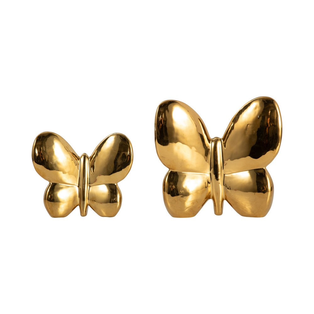 6" Tabletop Decor | Metallic Gold Ceramic Balloon Butterfly Figurine