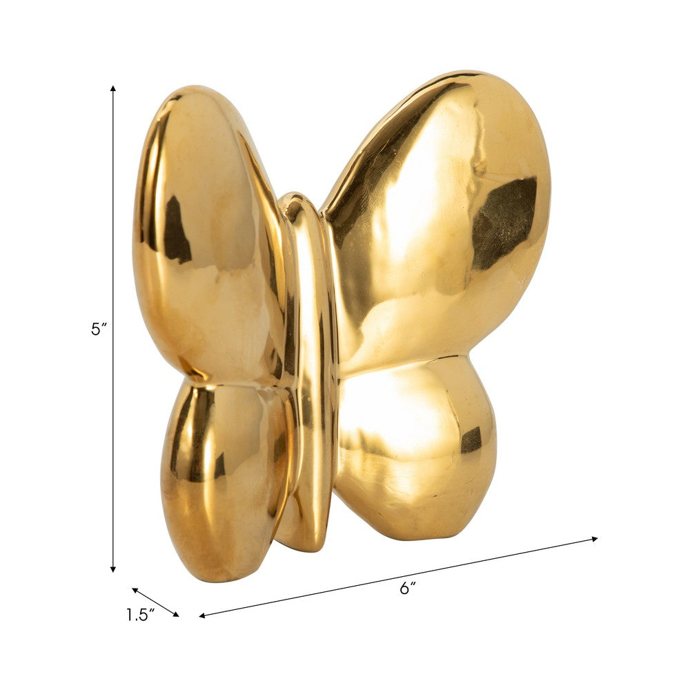6" Tabletop Decor | Metallic Gold Ceramic Balloon Butterfly Figurine