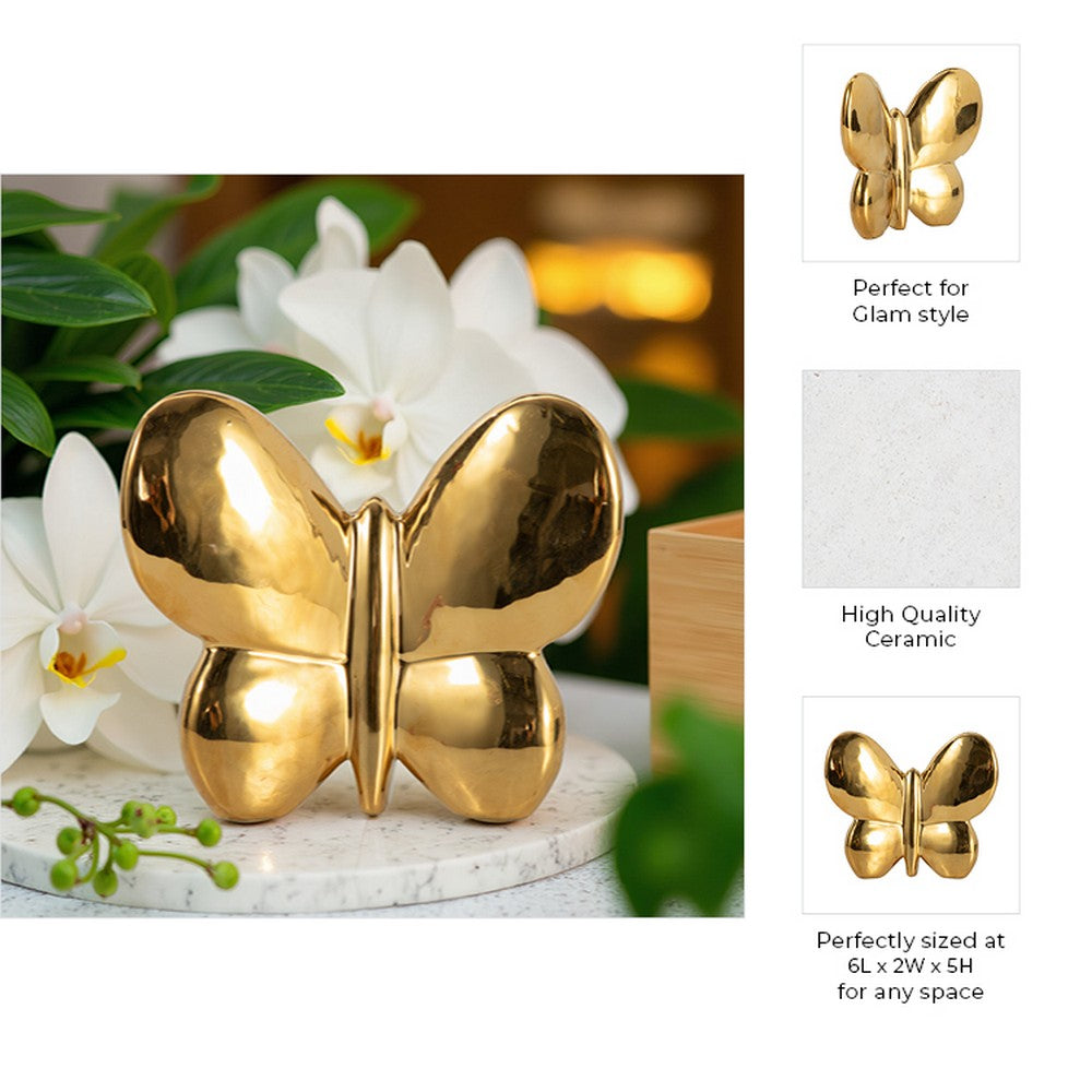 6" Tabletop Decor | Metallic Gold Ceramic Balloon Butterfly Figurine