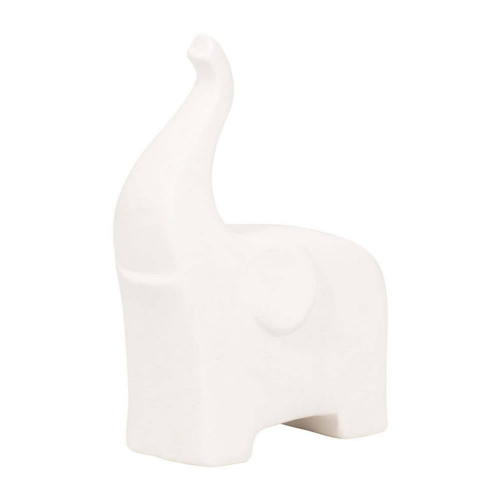 Elephant Tabletop Decor Sculpture with Tall Trunk | 7" Ivory Ceramic