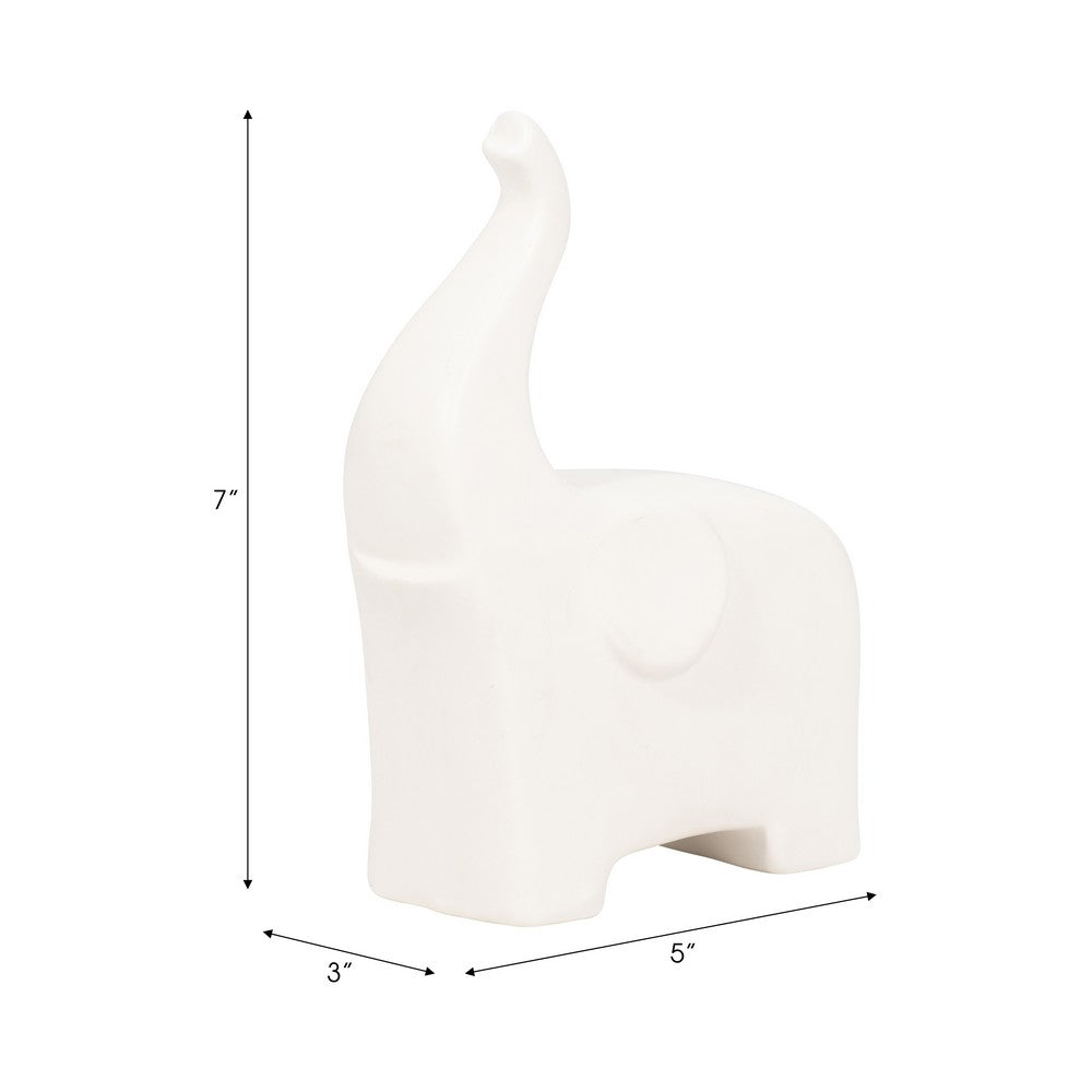 Elephant Tabletop Decor Sculpture with Tall Trunk | 7" Ivory Ceramic