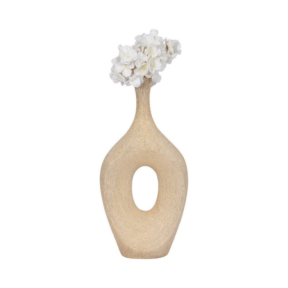 Decorative Flower Vase w Beaded Open Cutout | 19" | Champagne Gold