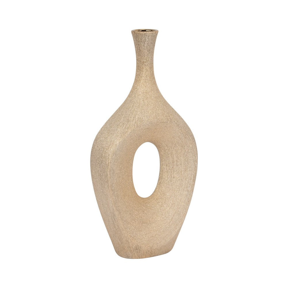Decorative Flower Vase w Beaded Open Cutout | 19" | Champagne Gold