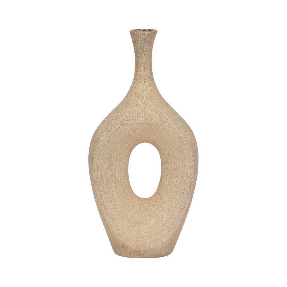 Decorative Flower Vase w Beaded Open Cutout | 19" | Champagne Gold