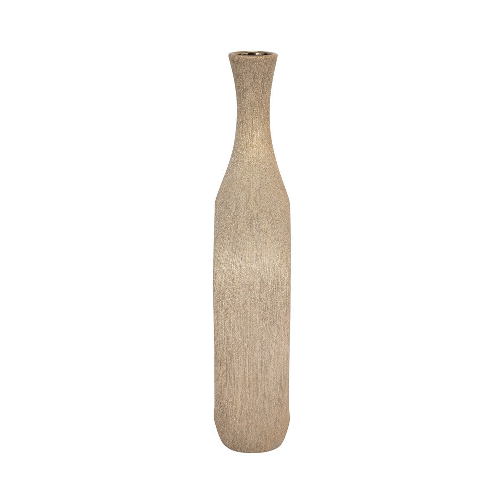 Decorative Flower Vase w Beaded Open Cutout | 19" | Champagne Gold