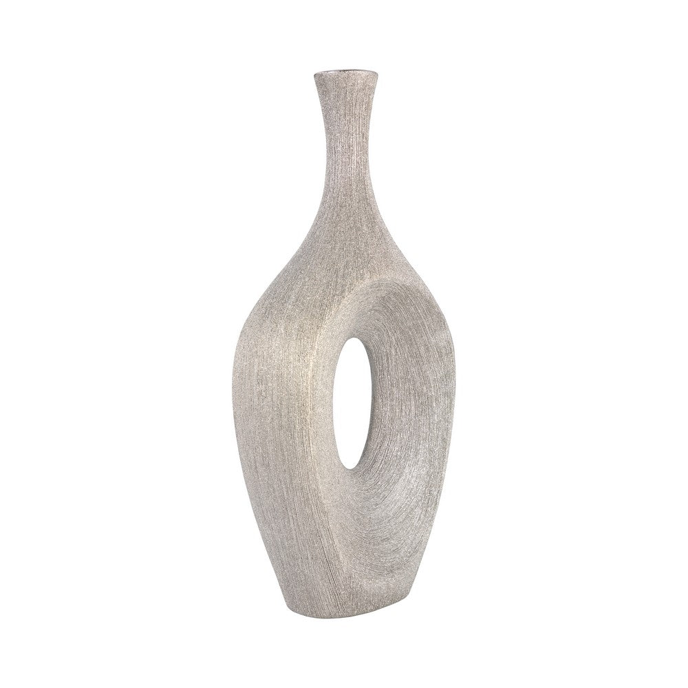 Decorative Flower Vase | Beaded Open Cut Out Ring | 19" Silver