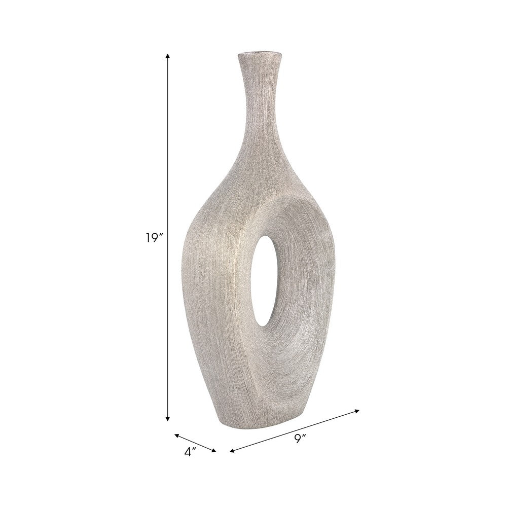 Decorative Flower Vase | Beaded Open Cut Out Ring | 19" Silver
