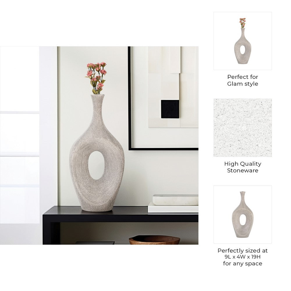Decorative Flower Vase | Beaded Open Cut Out Ring | 19" Silver